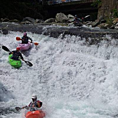 Canoes on rapids